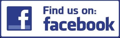 A blue and white facebook logo with the words " find us on facebook ".